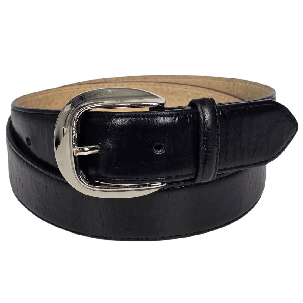 ELLEN TRACY GENUINE ITALIAN LEATHER BELT – BLACK CRACKLED FINISH – SIZE 29-33"
